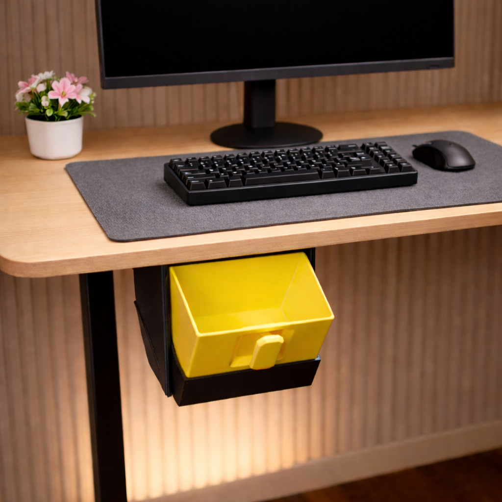 Under-Desk Trash Bin for Desk and Table Organization