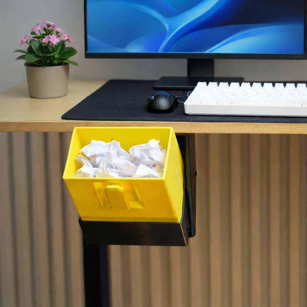 Under-Desk Trash Bin for Desk and Table Organization