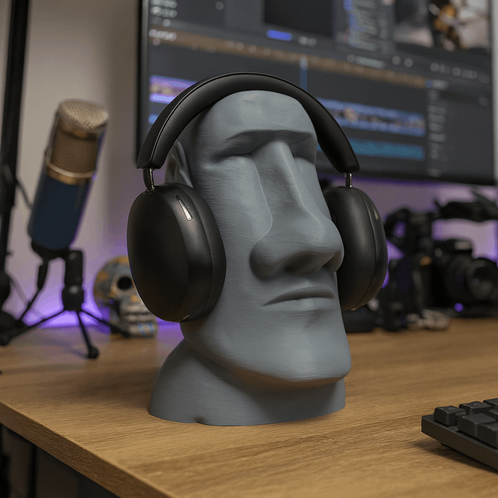 Moai Head Headphone Stand | Unique Desk Accessory & Organizer